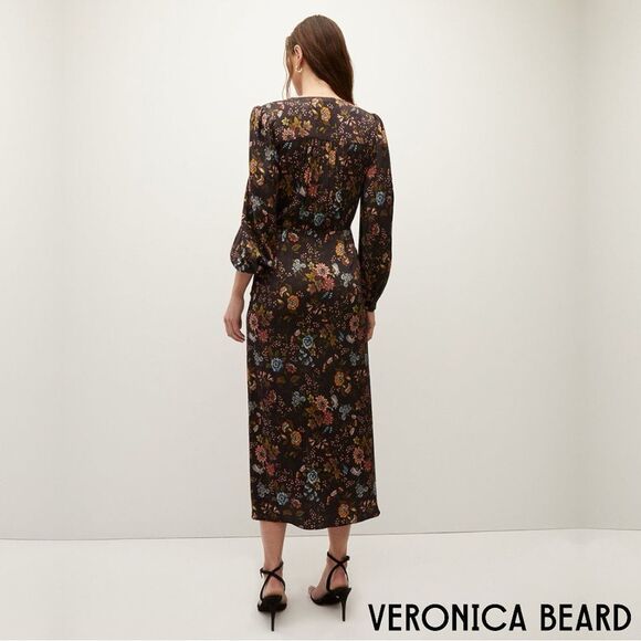 Veronica Beard **NWT** Terina Floral Stretch Silk Black Floral Multi Dress - Picture 2 of 11